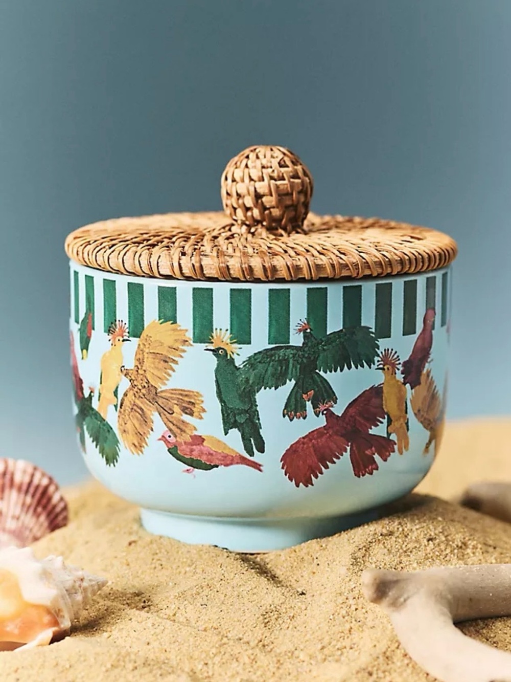 Anthropologie x FARM RIO Ocean Waves & Bergamot Ceramic Candle with Woven Lid